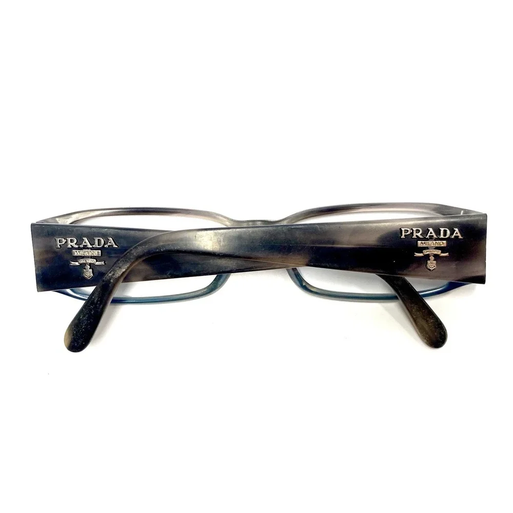 Prada Grey Blue Tortoise Horn Rectangular Glasses Italy VPR22M RYO1O1 53 16 135